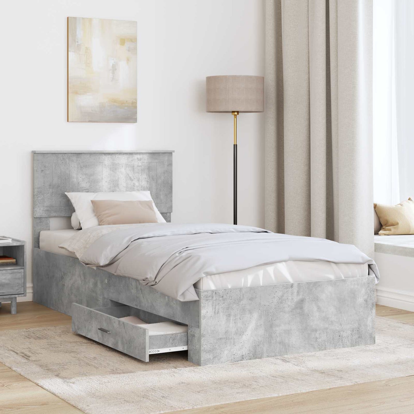 Bed Frame with Drawer Concrete Grey 90 x 200 cm Engineered Wood