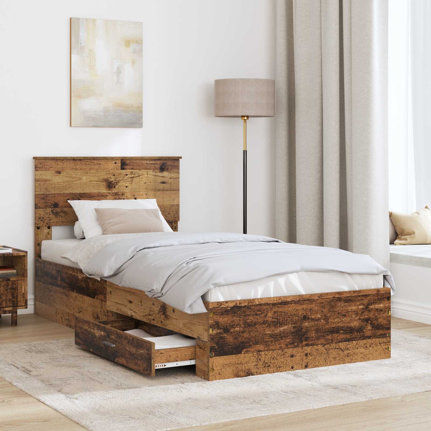 Bed Frame with Headboard Old Wood 90 x 200 cm Engineered Wood