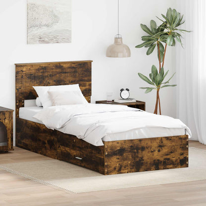 Bed Frame with Headboard Smoked Oak 90 x 190 cm Engineered Wood