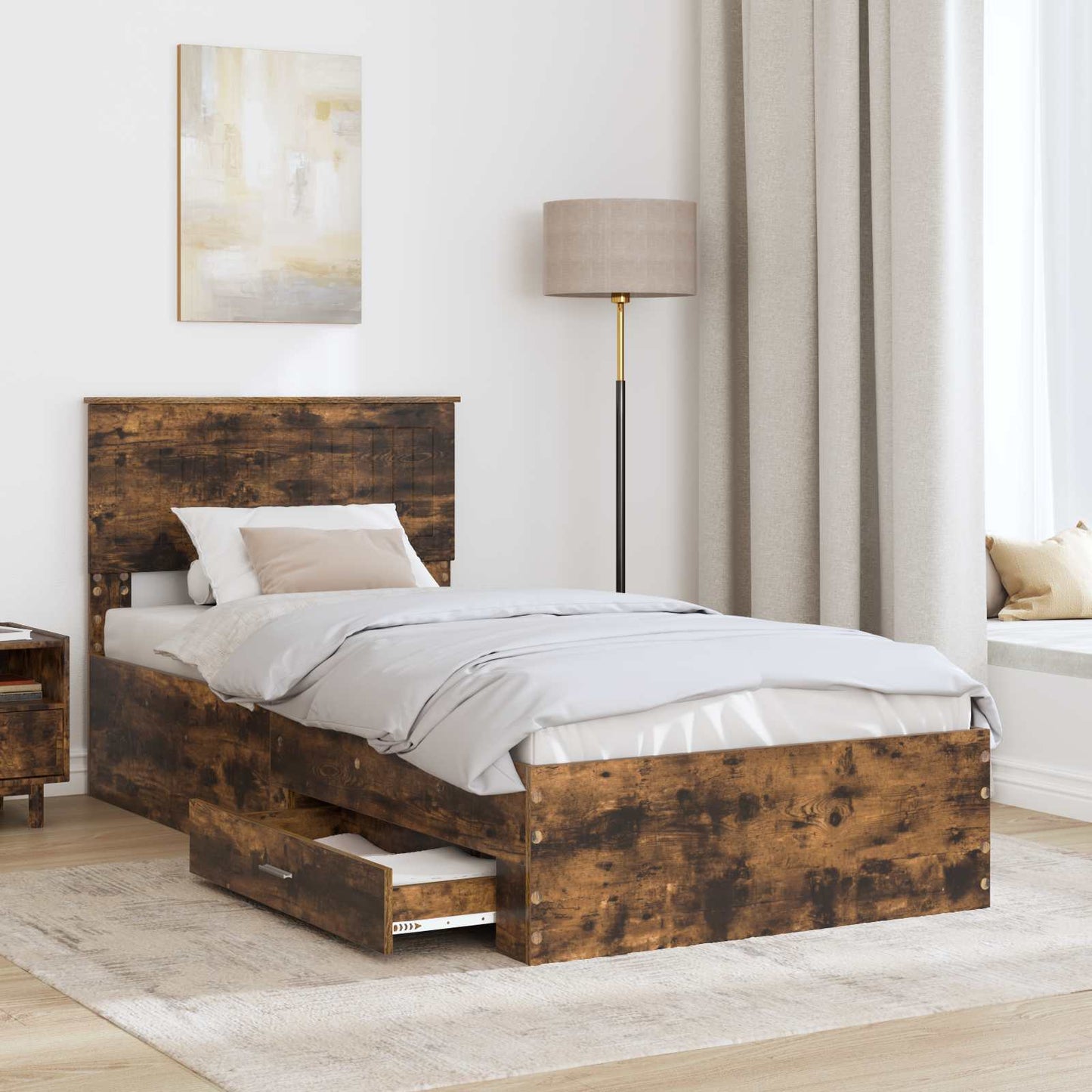 Bed Frame with Headboard Smoked Oak 90 x 190 cm Engineered Wood
