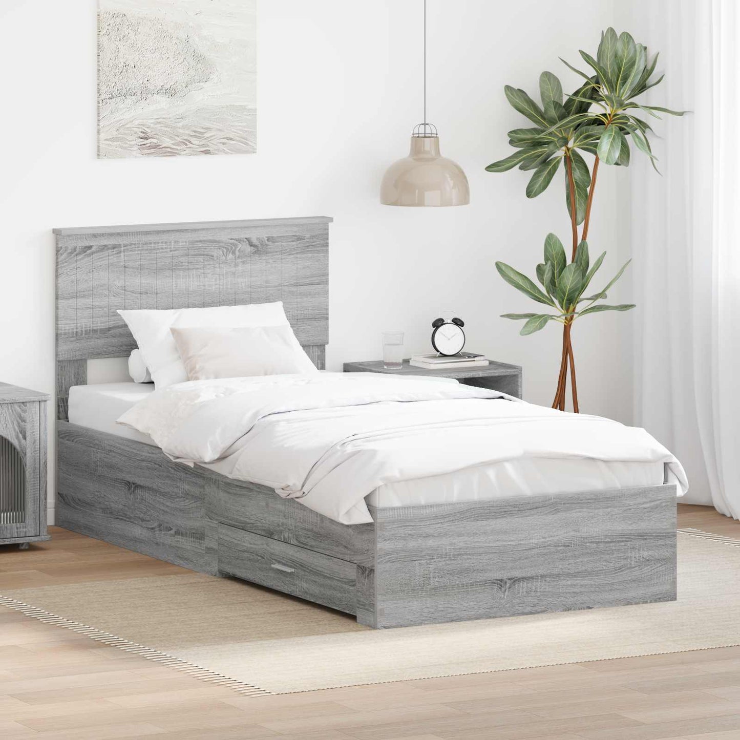 Bed Frame with Drawer Grey Sonoma 90 x 190 cm Engineered Wood