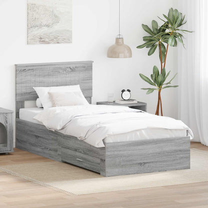 Bed Frame with Drawer Grey Sonoma 90 x 190 cm Engineered Wood