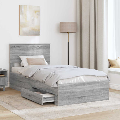 Bed Frame with Drawer Grey Sonoma 90 x 190 cm Engineered Wood