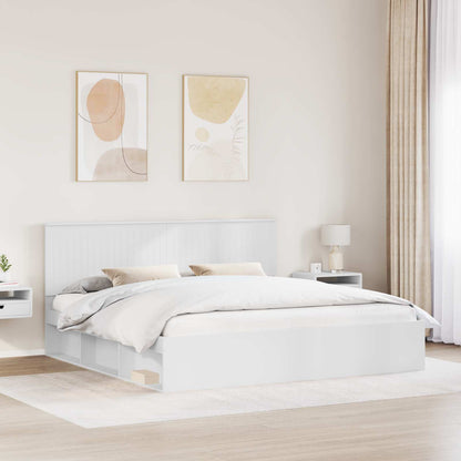 Bed Frame with Headboard White 200 x 200 cm Solid Pine Wood