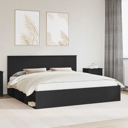 Bed Frame with Headboard Black 200 x 200 cm Solid Pine Wood