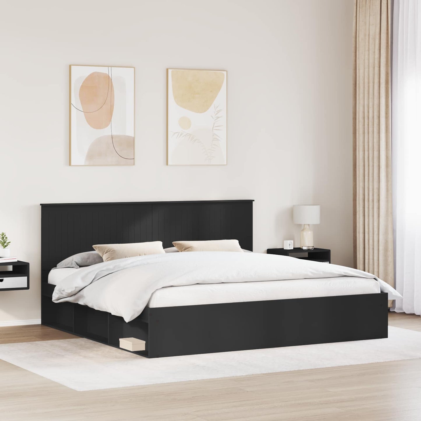 Bed Frame with Headboard Black 200 x 200 cm Solid Pine Wood