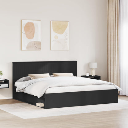 Bed Frame with Headboard Black 200 x 200 cm Solid Pine Wood