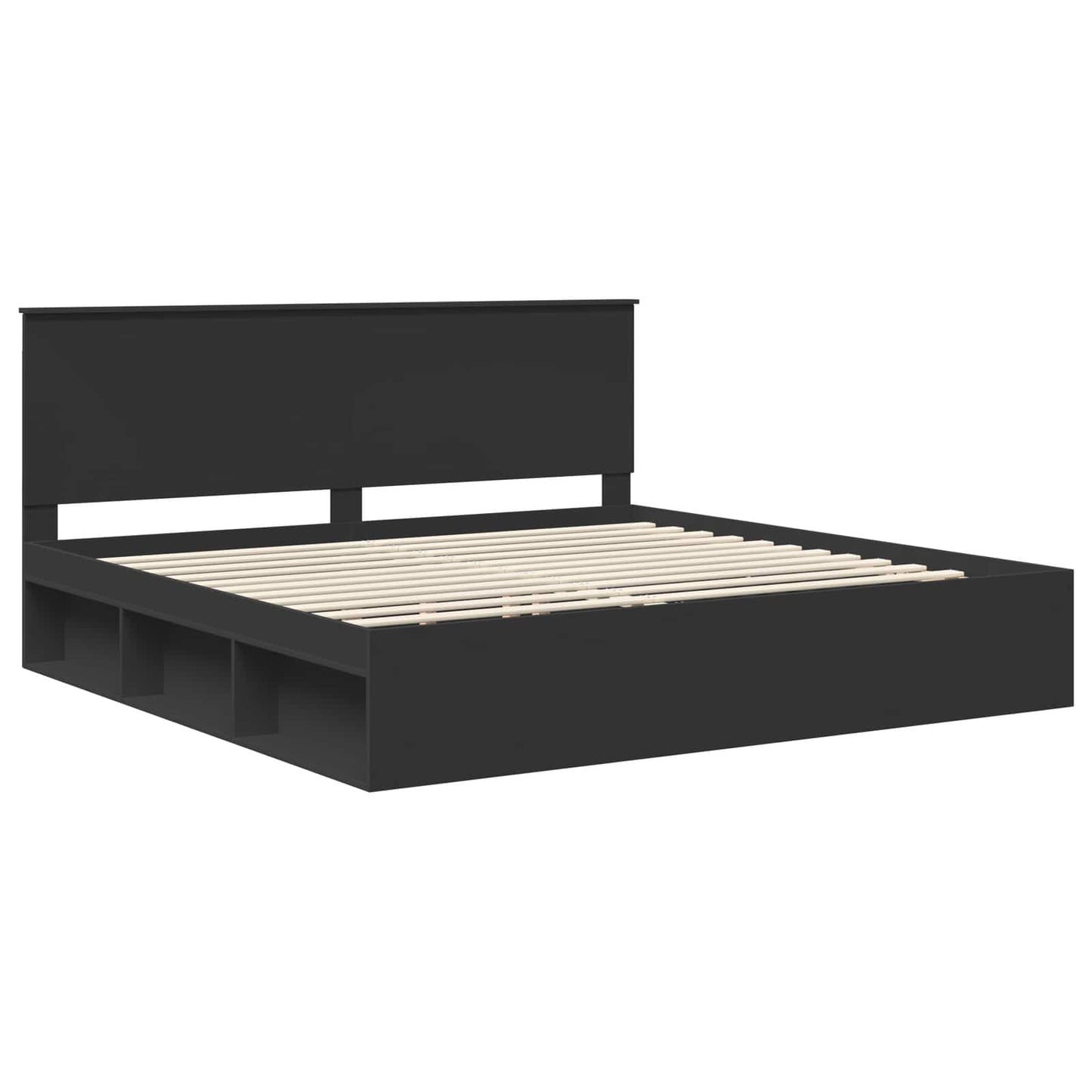 Bed Frame with Headboard Black 200 x 200 cm Solid Pine Wood