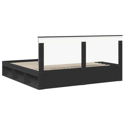Bed Frame with Headboard Black 200 x 200 cm Solid Pine Wood