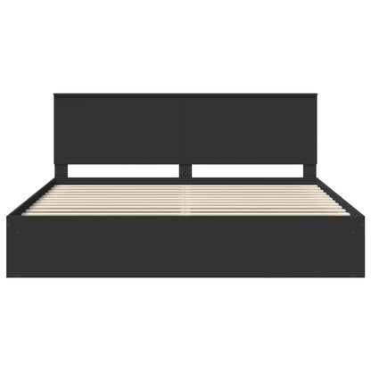Bed Frame with Headboard Black 200 x 200 cm Solid Pine Wood