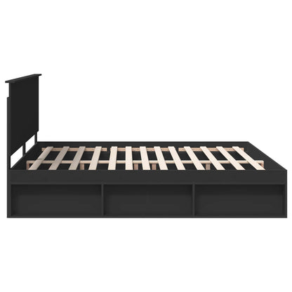 Bed Frame with Headboard Black 200 x 200 cm Solid Pine Wood