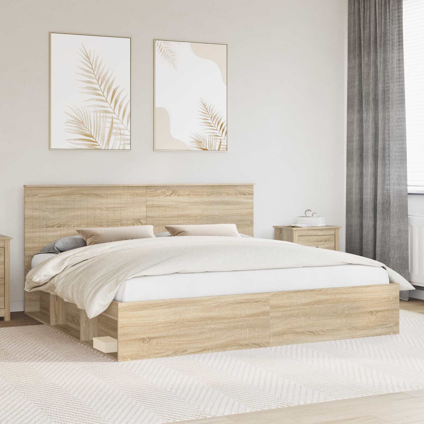 Bed Frame with Headboard Sonoma 200 x 200 cm Solid Pine Wood