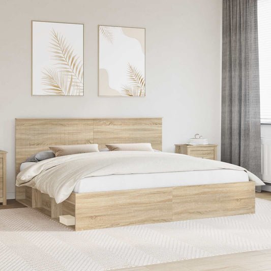 Bed Frame with Headboard Sonoma 200 x 200 cm Solid Pine Wood