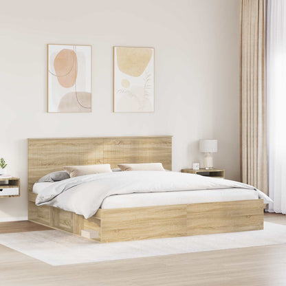 Bed Frame with Headboard Sonoma 200 x 200 cm Solid Pine Wood