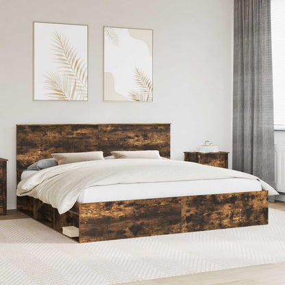 Bed Frame Smoked Oak 200 x 200 cm Solid Pine Wood