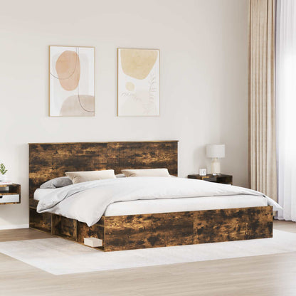 Bed Frame Smoked Oak 200 x 200 cm Solid Pine Wood