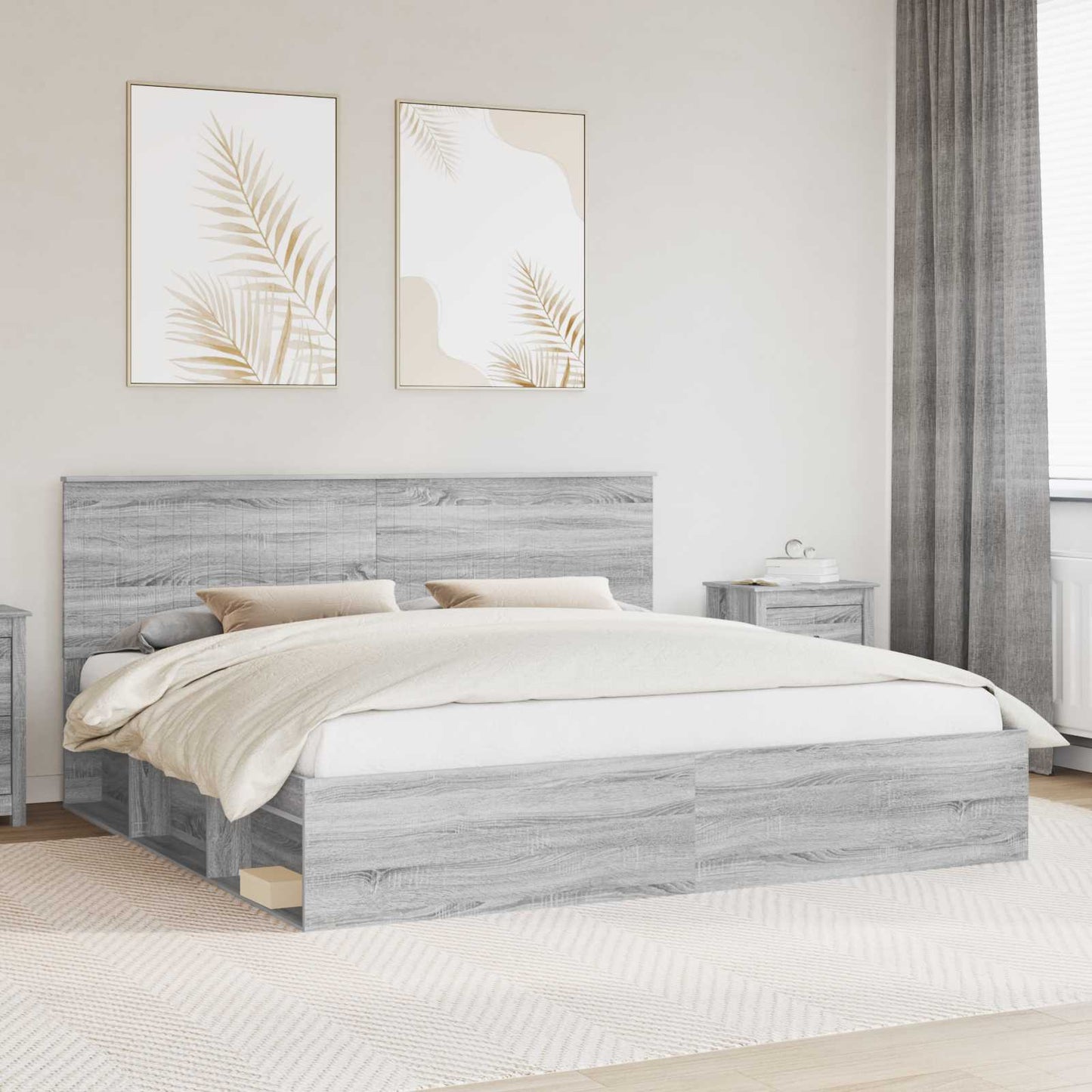 Bed Frame Grey Sonoma 200 x 200 cm Solid Pine Wood