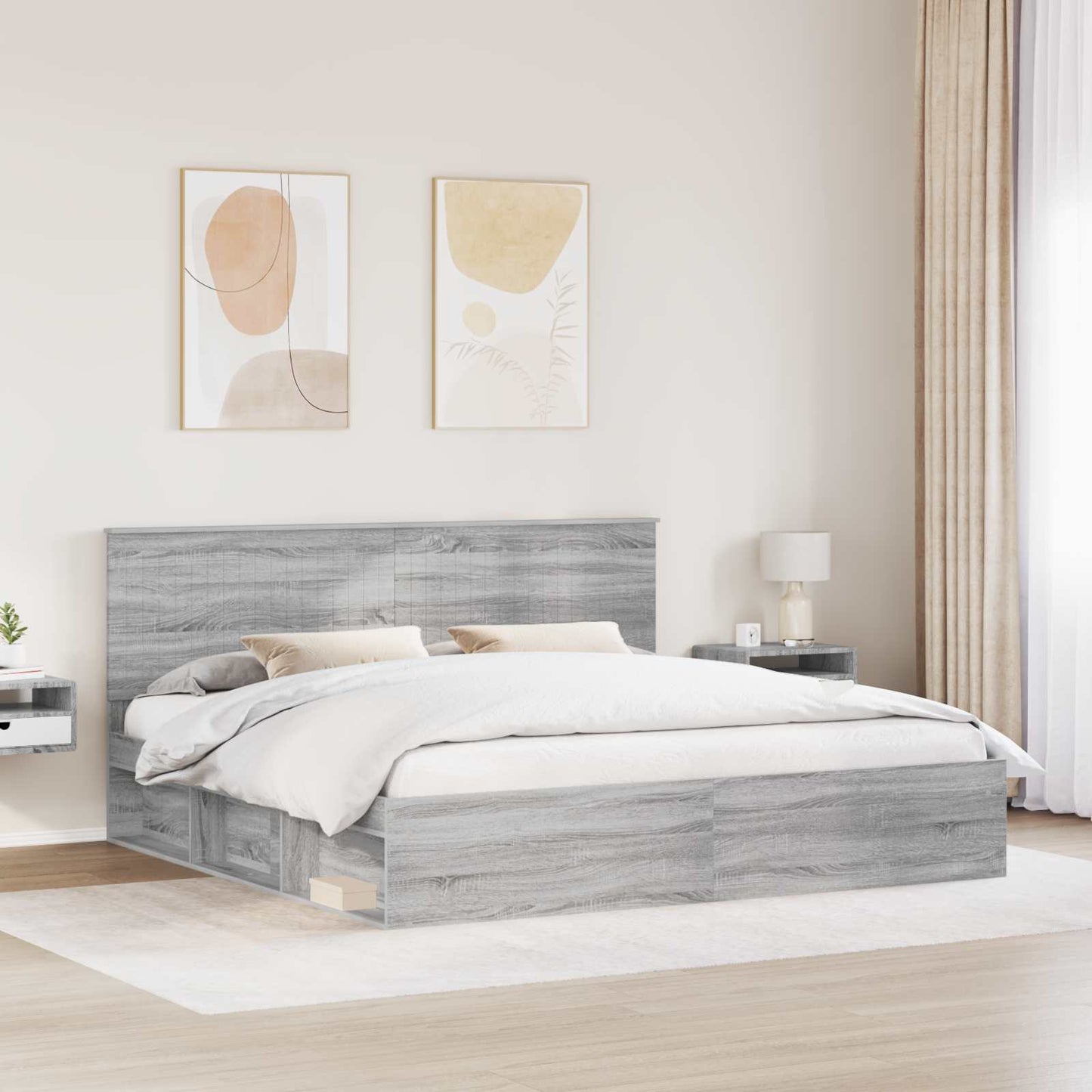 Bed Frame Grey Sonoma 200 x 200 cm Solid Pine Wood
