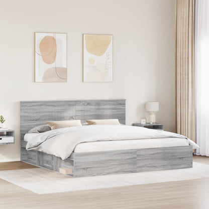 Bed Frame Grey Sonoma 200 x 200 cm Solid Pine Wood