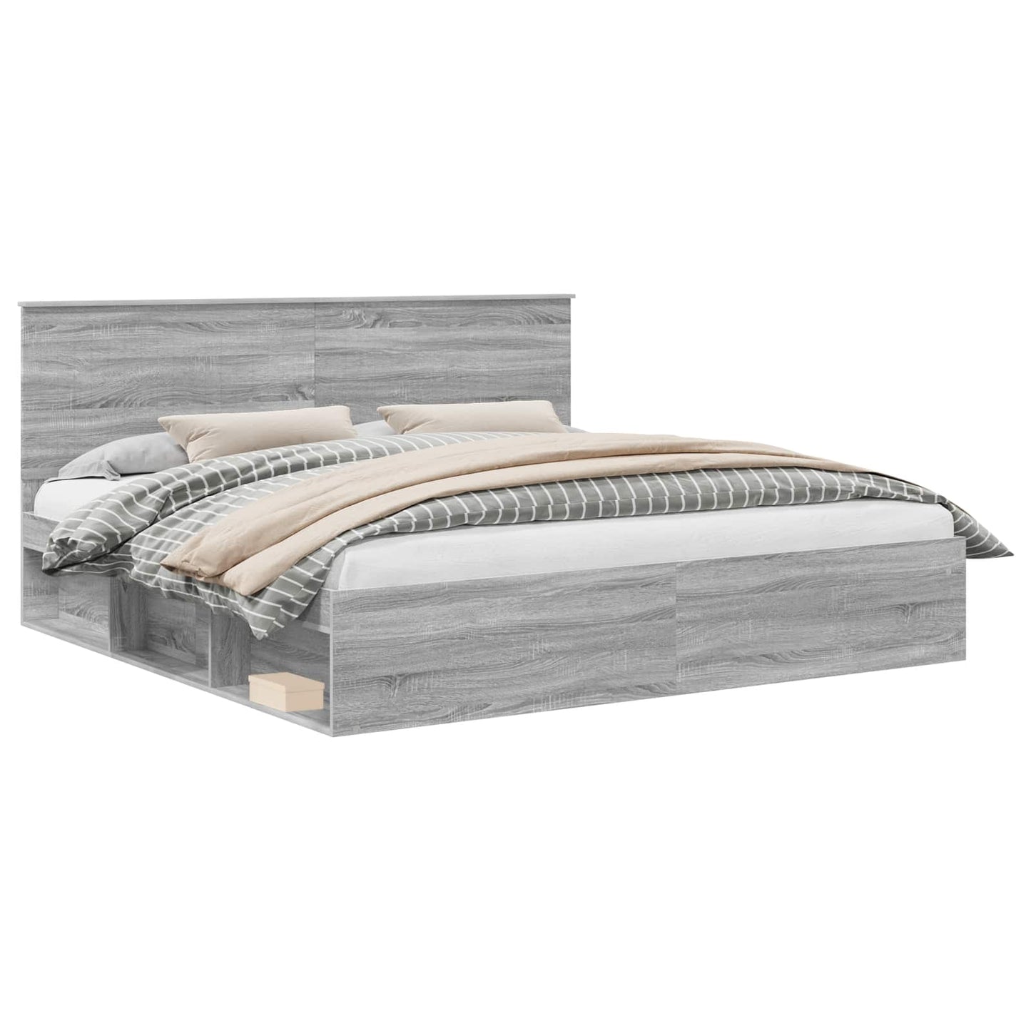 Bed Frame Grey Sonoma 200 x 200 cm Solid Pine Wood