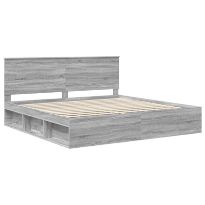 Bed Frame Grey Sonoma 200 x 200 cm Solid Pine Wood