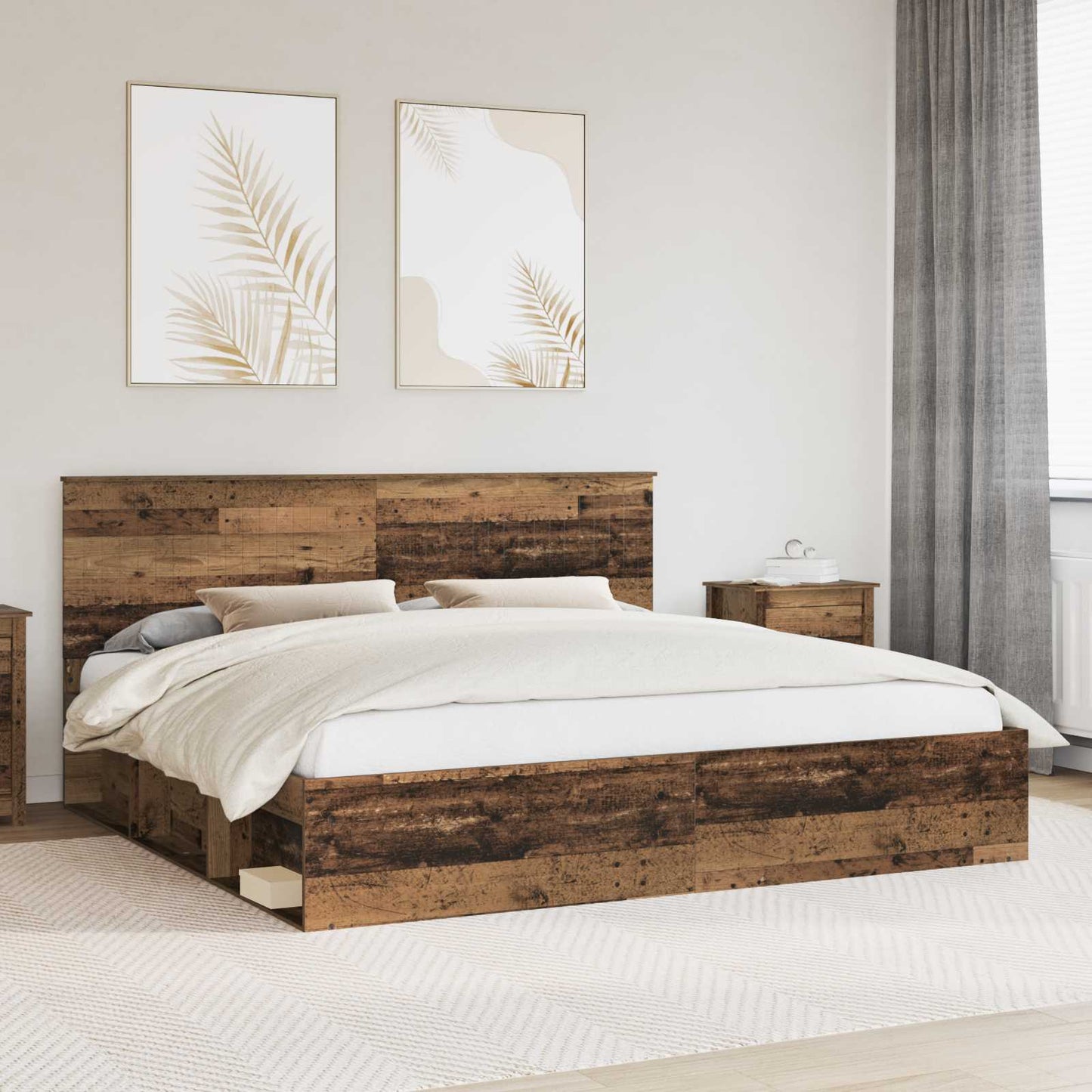 Bed Frame with Headboard Old Wood 200 x 200 cm Solid Pine Wood