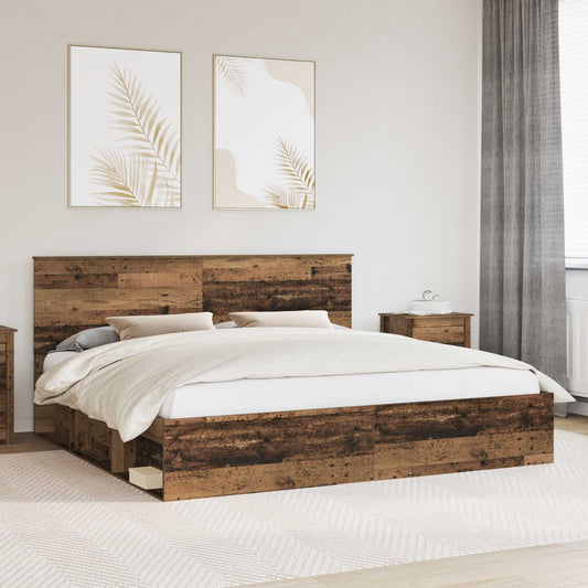 Bed Frame with Headboard Old Wood 200 x 200 cm Solid Pine Wood