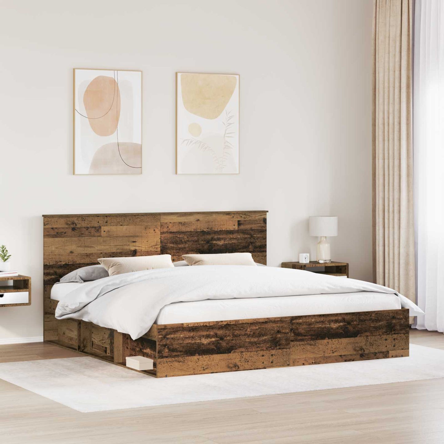 Bed Frame with Headboard Old Wood 200 x 200 cm Solid Pine Wood