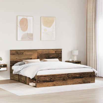 Bed Frame with Headboard Old Wood 200 x 200 cm Solid Pine Wood