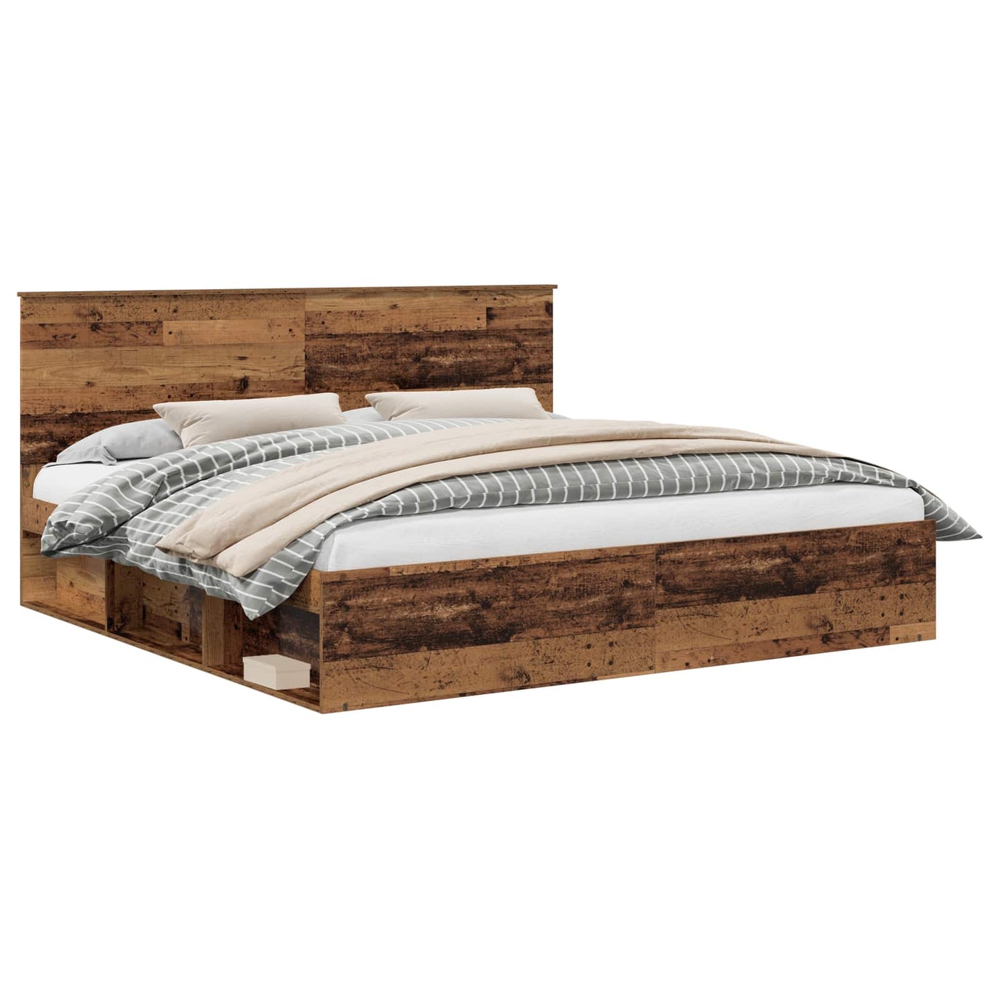 Bed Frame with Headboard Old Wood 200 x 200 cm Solid Pine Wood