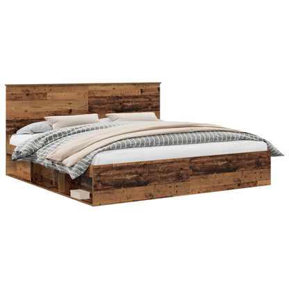 Bed Frame with Headboard Old Wood 200 x 200 cm Solid Pine Wood