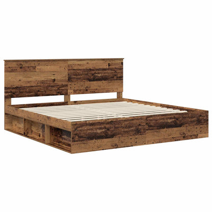 Bed Frame with Headboard Old Wood 200 x 200 cm Solid Pine Wood