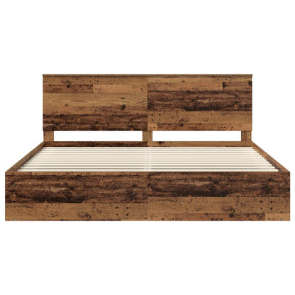 Bed Frame with Headboard Old Wood 200 x 200 cm Solid Pine Wood