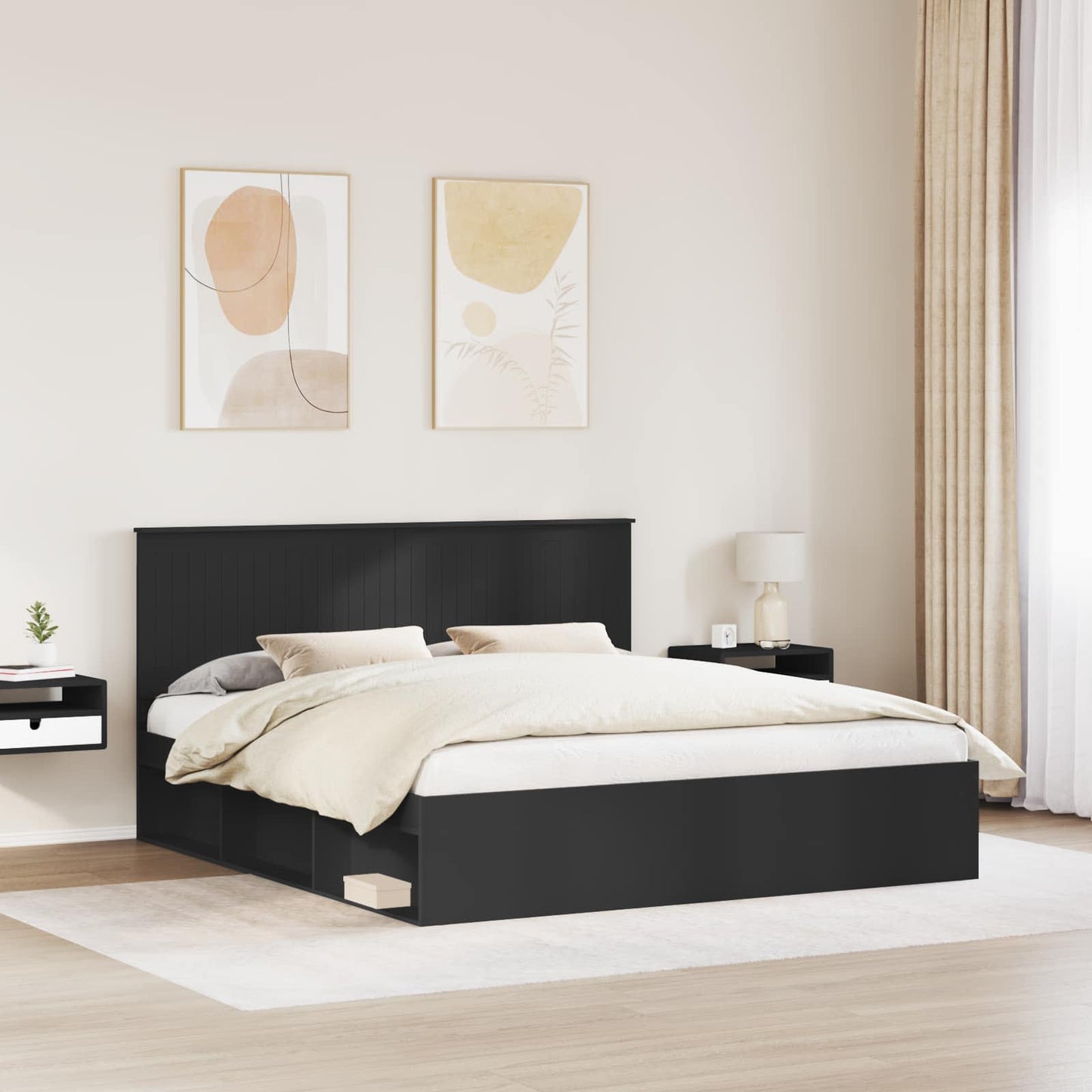 Bed Frame with Headboard Black 180 x 200 cm Solid Pine Wood