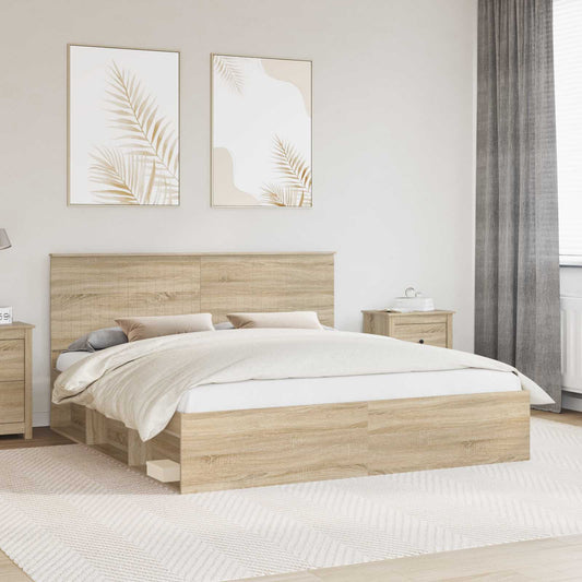 Bed Frame with Headboard Sonoma 180 x 200 cm Solid Pine Wood