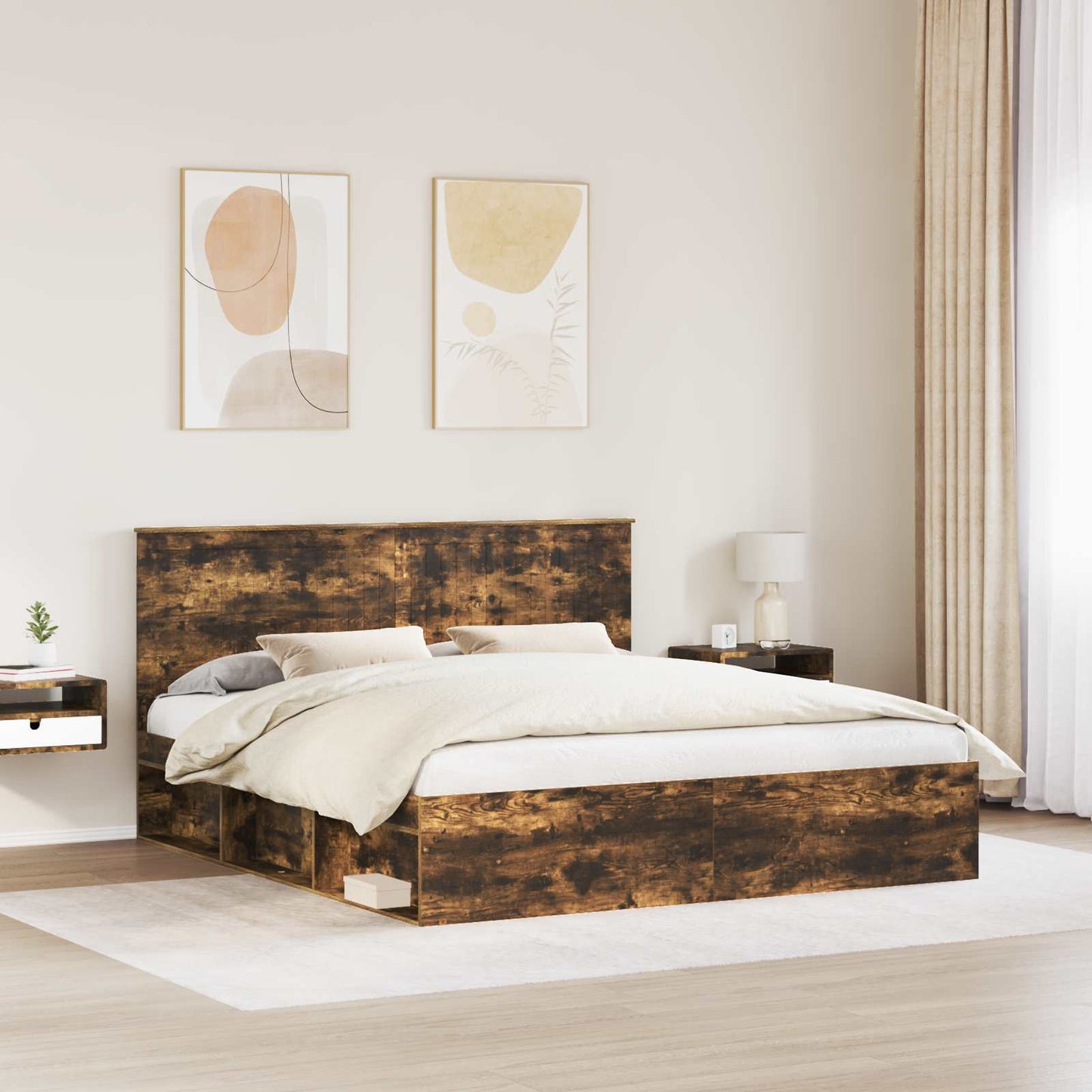 Bed Frame Smoked Oak 180 x 200 cm Solid Pine Wood