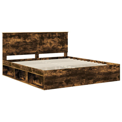 Bed Frame Smoked Oak 180 x 200 cm Solid Pine Wood