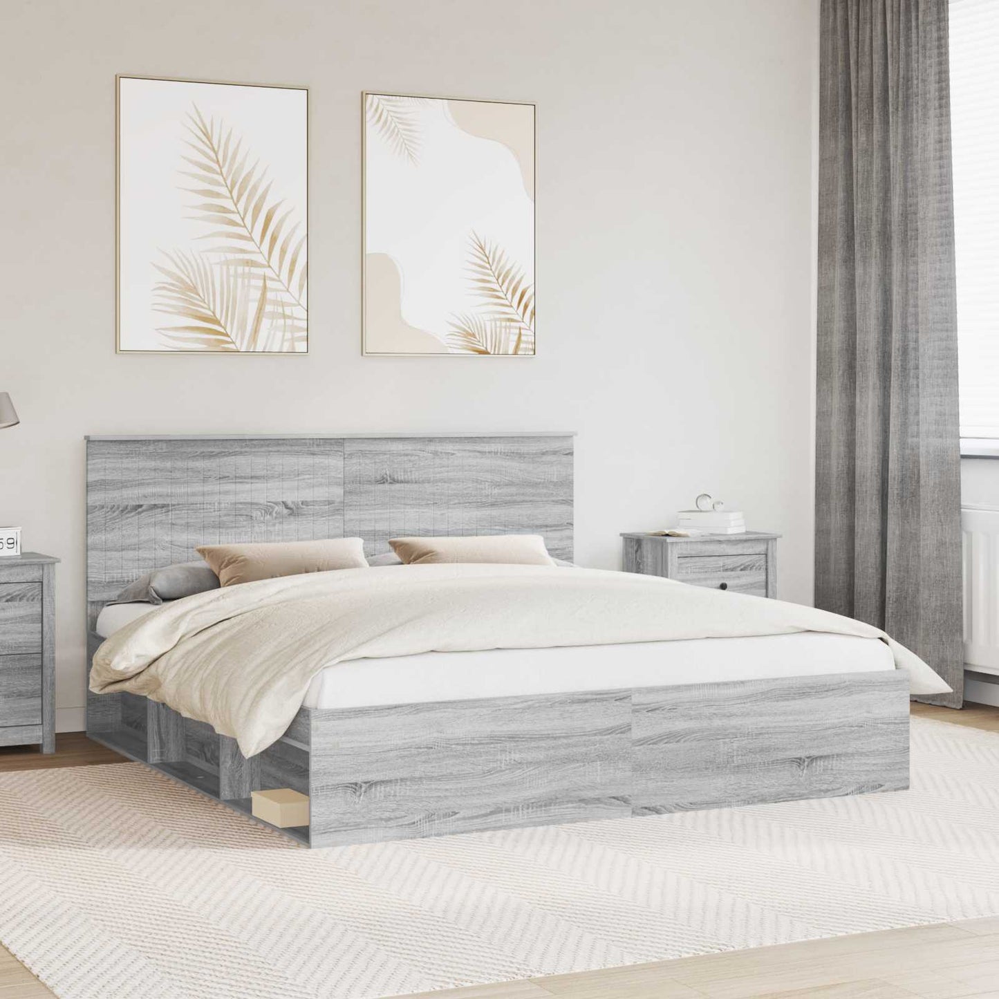 Bed Frame Grey Sonoma 180 x 200 cm Solid Pine Wood