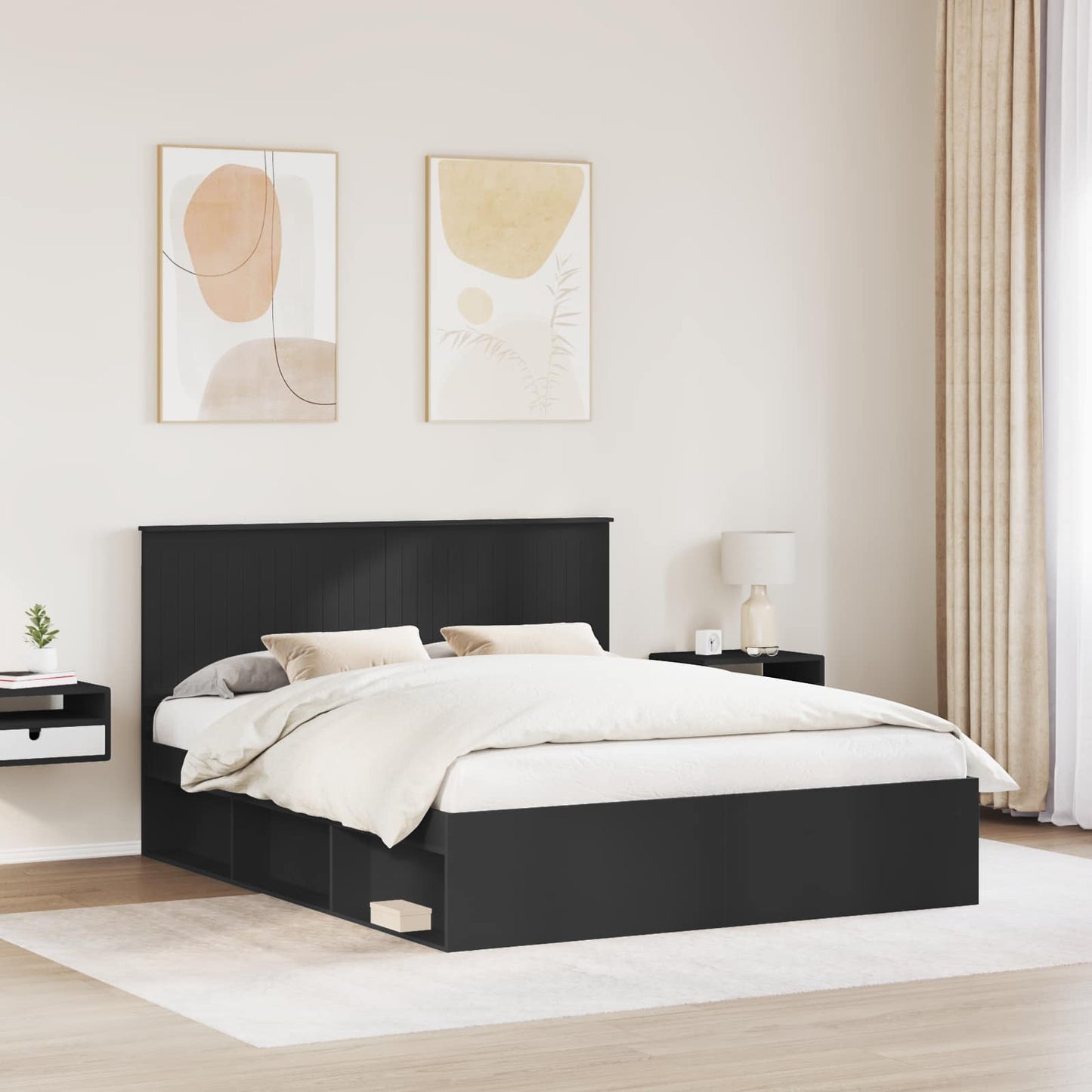 Bed Frame with Headboard Black 160 x 200 cm Solid Pine Wood