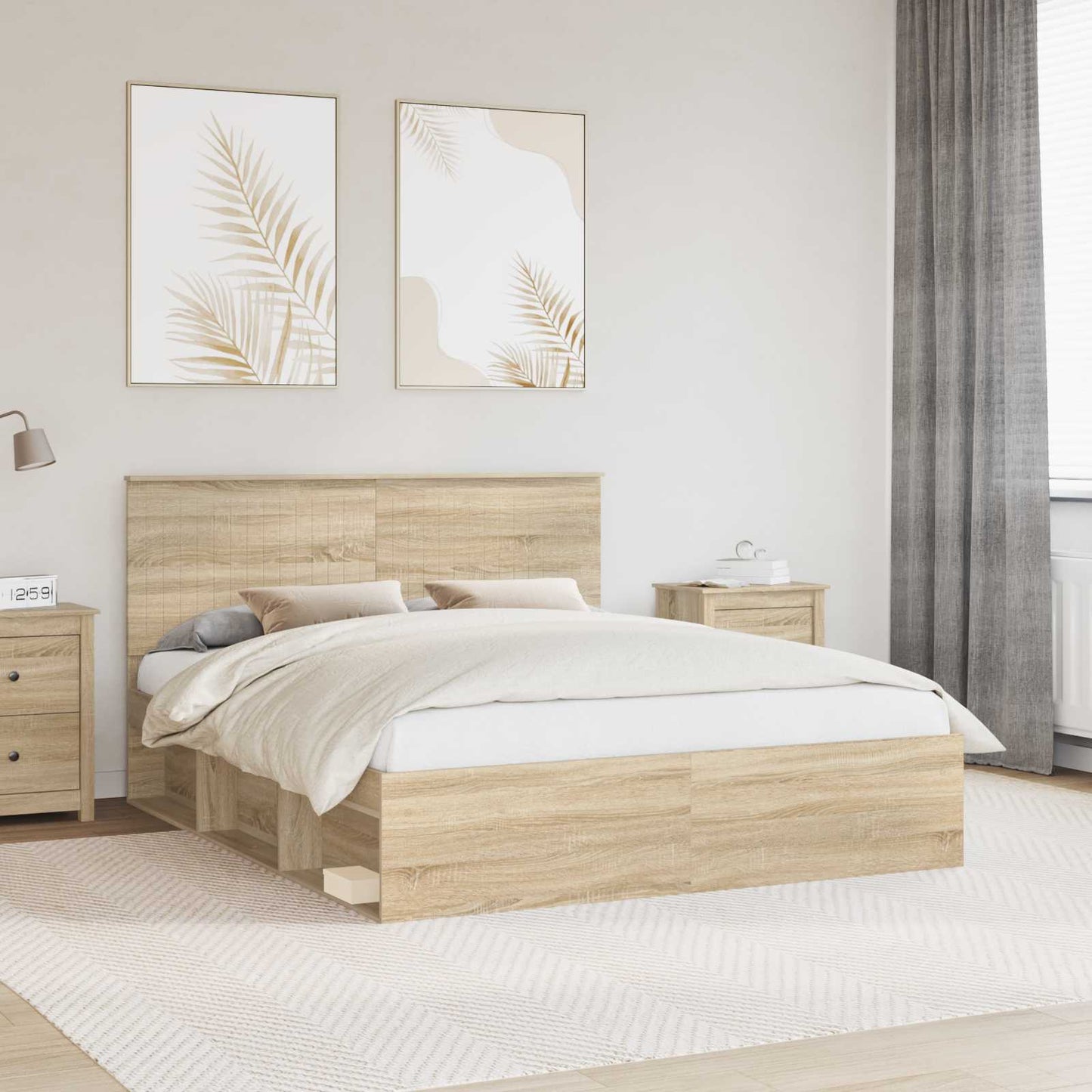 Bed Frame with Headboard Sonoma 160 x 200 cm Solid Pine Wood