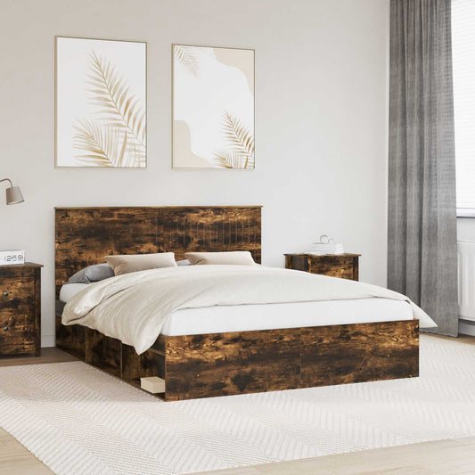 Bed Frame Smoked Oak 160 x 200 cm Solid Pine Wood