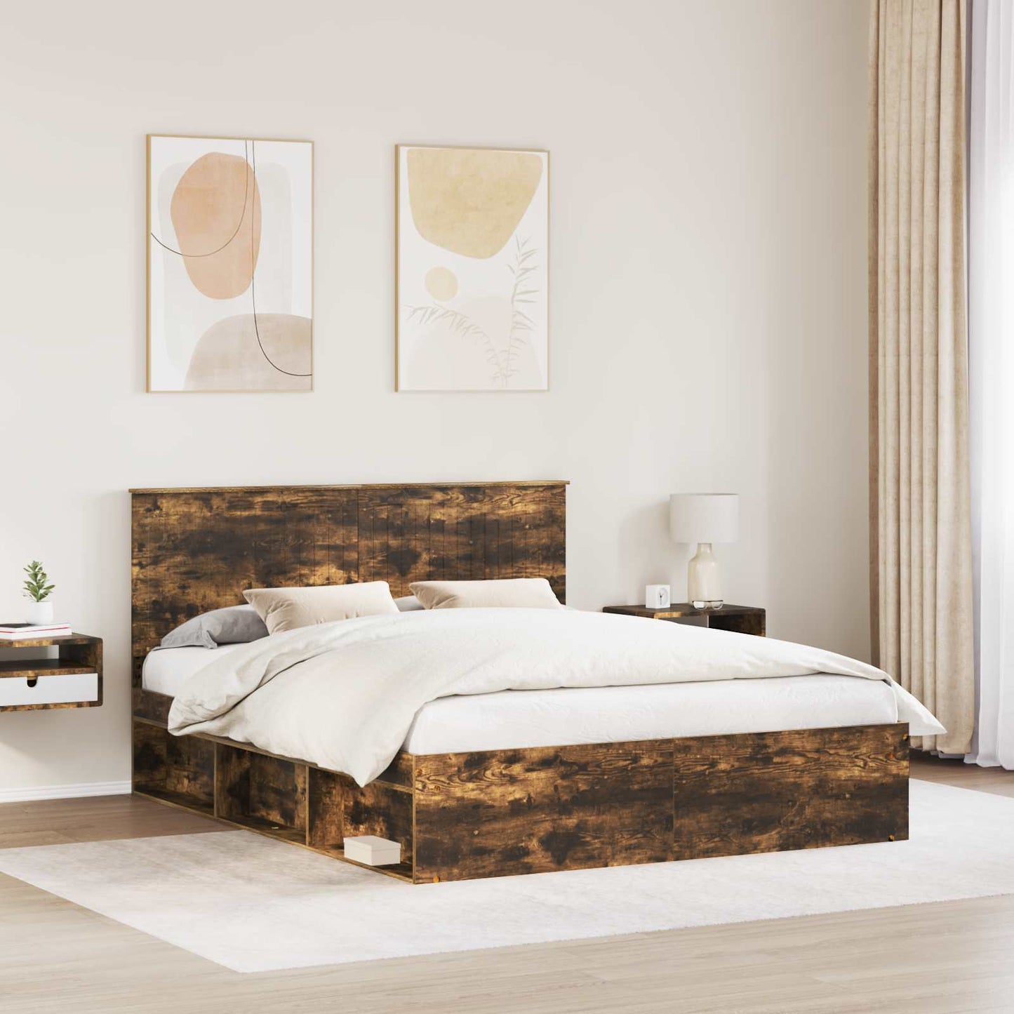 Bed Frame Smoked Oak 160 x 200 cm Solid Pine Wood