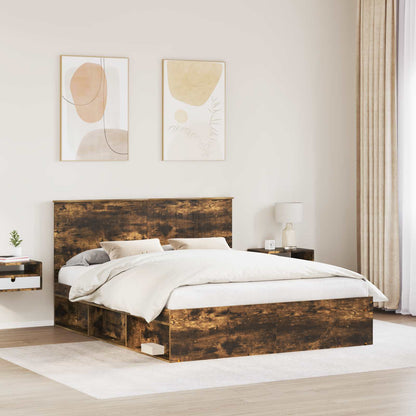 Bed Frame Smoked Oak 160 x 200 cm Solid Pine Wood
