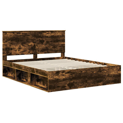 Bed Frame Smoked Oak 160 x 200 cm Solid Pine Wood