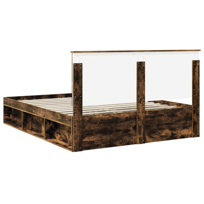 Bed Frame Smoked Oak 160 x 200 cm Solid Pine Wood