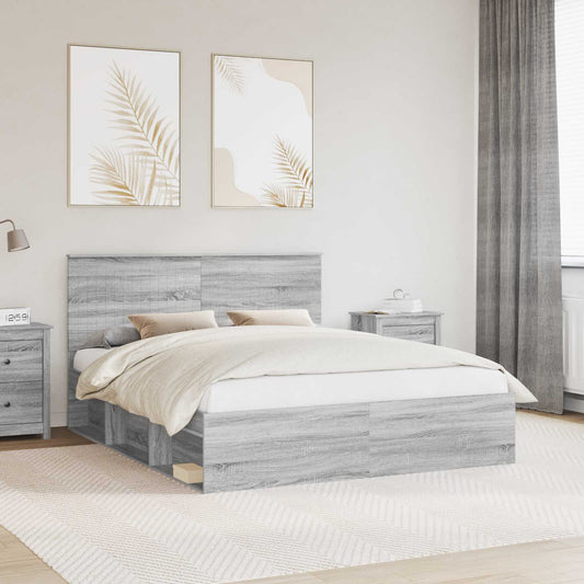 Bed Frame Grey Sonoma 160 x 200 cm Solid Pine Wood