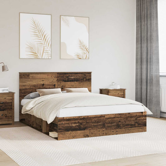 Bed Frame with Headboard Old Wood 160 x 200 cm Solid Pine Wood