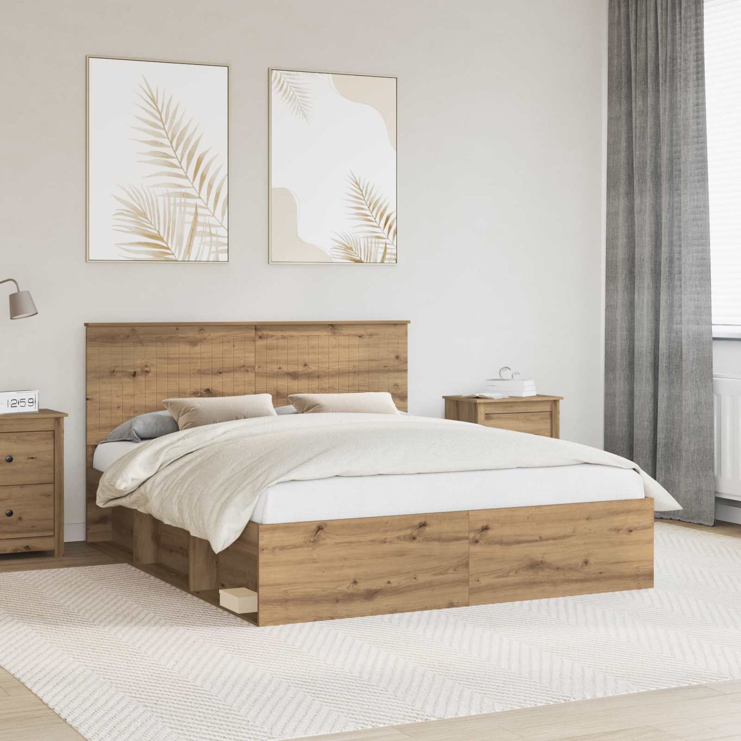 Bed Frame Artisian Oak 160 x 200 cm Solid Pine Wood