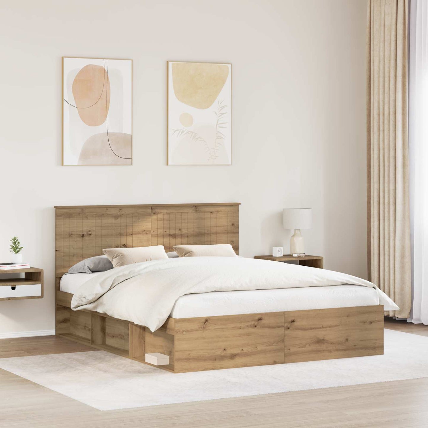 Bed Frame Artisian Oak 160 x 200 cm Solid Pine Wood