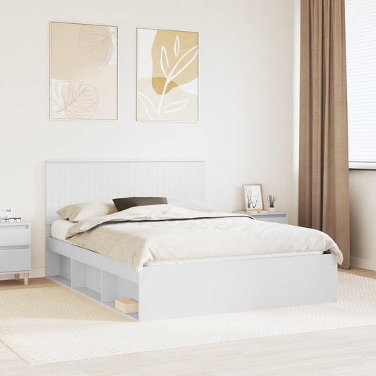 Bed Frame with Headboard White 150 x 200 cm Solid Pine Wood